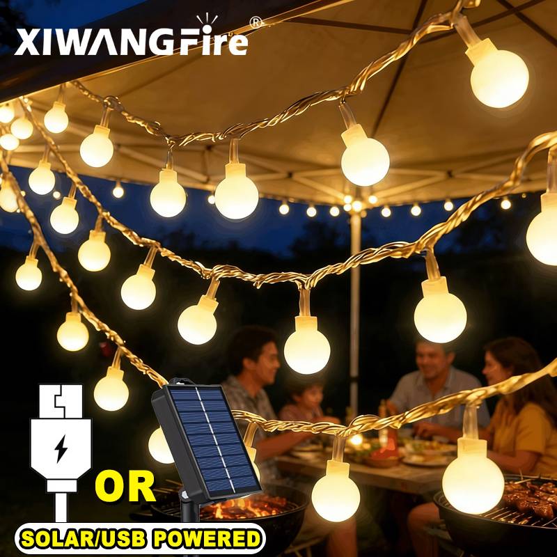 Outdoor Camping Lights - 3-10M Solar-/USB-/Batterie-Lichterketten, Feenhafte Kugel-LED-Lichter, Wasserdicht für