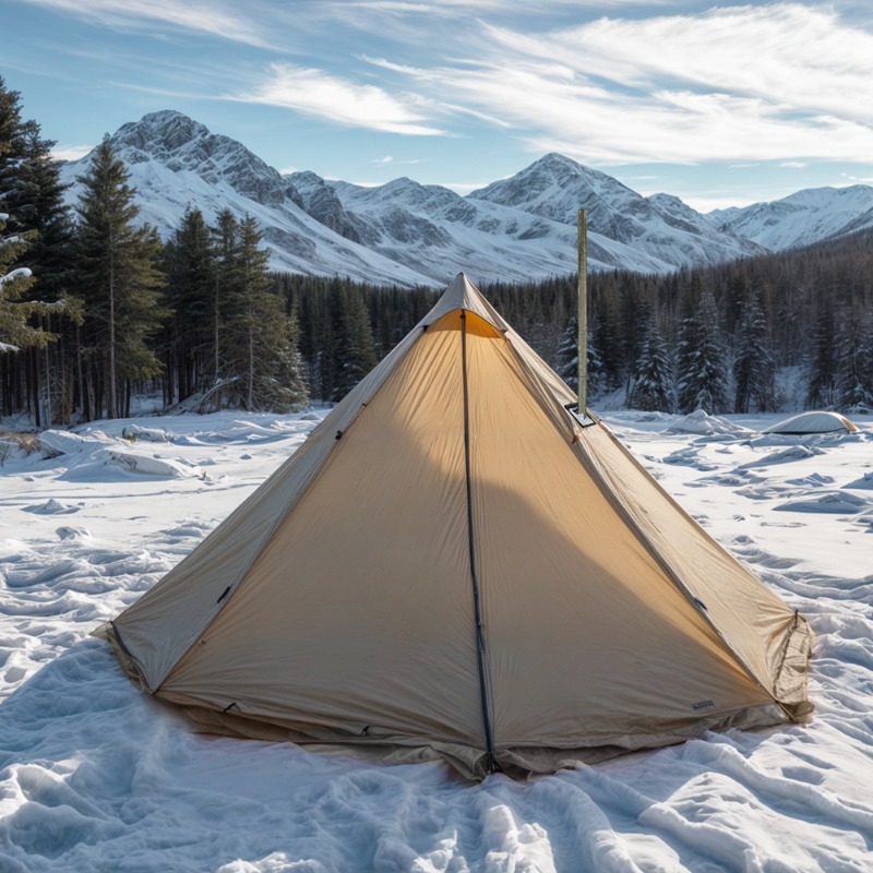 Outdoor Camping Solo - Pyramiden-Campingzelt Ultraleichtes Doppelschicht-Heißzelt mit Kaminfenster Tragbares
