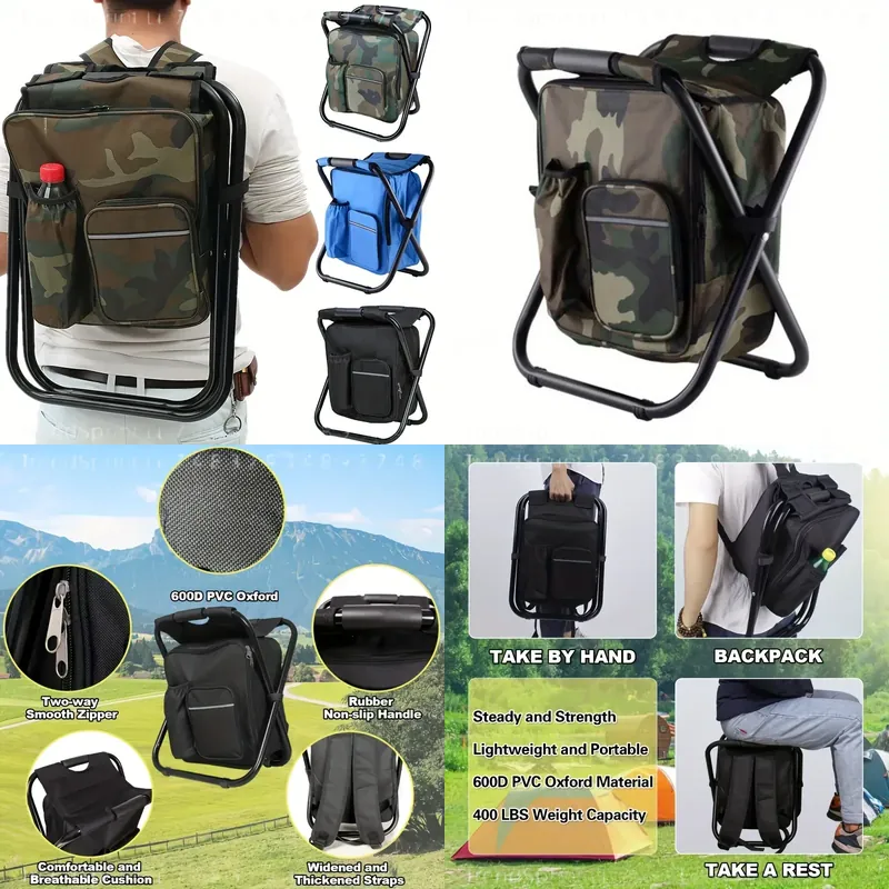 Folding Chair - 2-in-1 Tragbarer Klappbarer Angelrucksack-Stuhl Leicht und