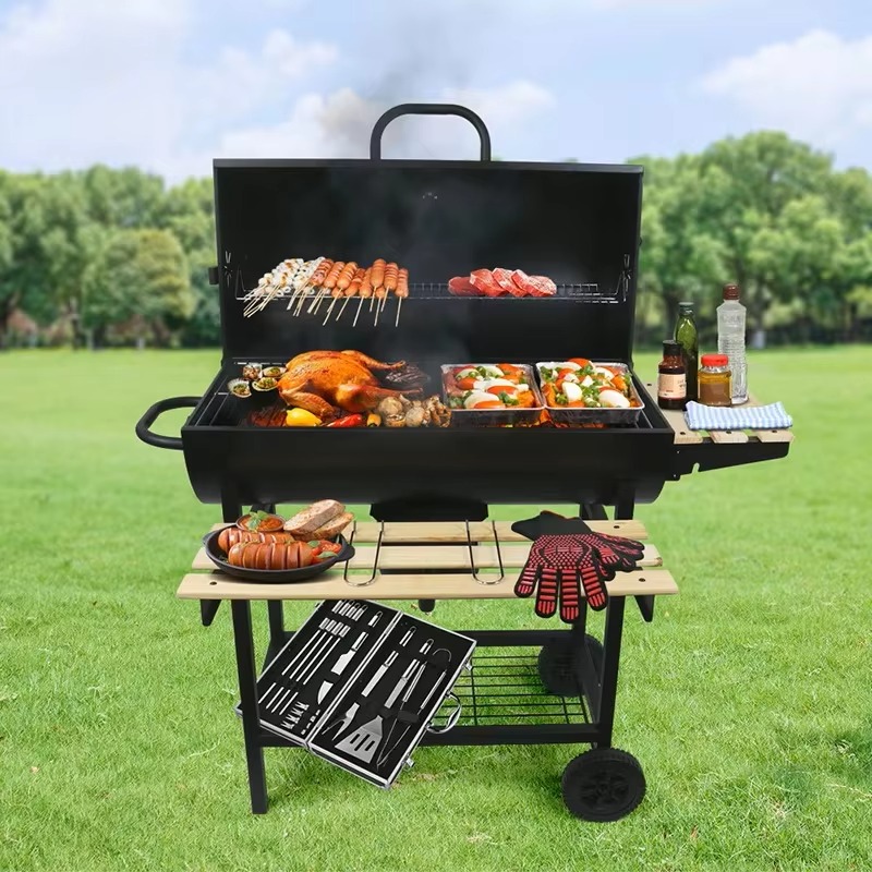 Outdoor Camping Stove - Haushalts-Outdoor-Grill, Tragbarer Holzkohle-BBQ-Ofen mit Räucherfunktion, Picknick-Camping-Spießgrill