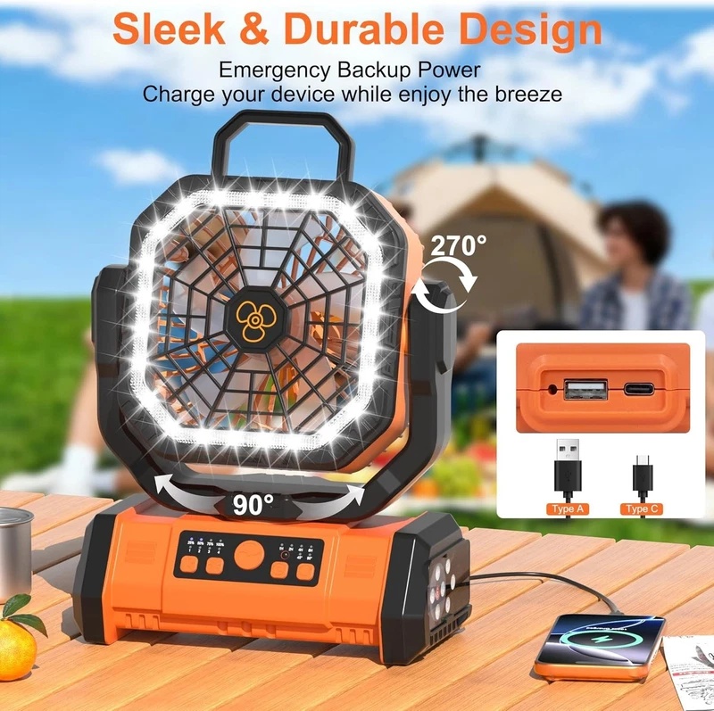 Outdoor Camping Misting Fan - Multifunktionaler tragbarer Kühlventilator 20000mAh, Gürtelclip-Ventilator, faltbarer