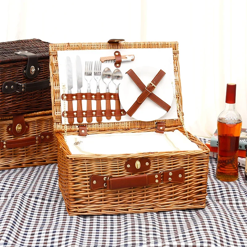 Outdoor Camping Storage Box - Familien-Picknickkorb, Outdoor-Camping Lebensmittel- und Geschirr-Aufbewahrungskorb, Handgefertigte