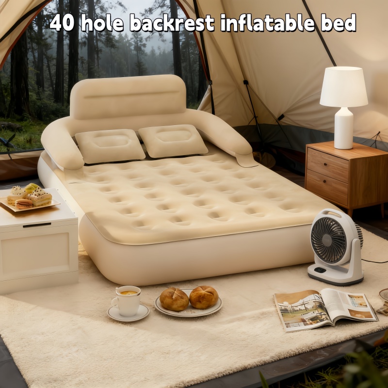 Outdoor Camping Quilt - Outdoor-Multifunktions-Zwei-Personen-Camping-Luftbett, tragbares Plüsch-Luftsofa mit Rückenlehne, Luftkissenbett