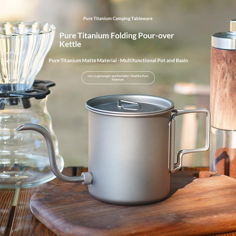 Outdoor Camping Kettle - Reiner Titan-Gooseneck-Kaffeekessel mit klappbarem Griff, ultraleicht