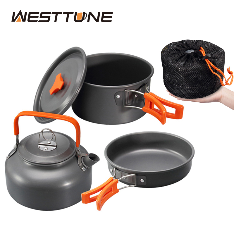 Outdoor Camping Kettle - WESTTUNE Camping-Kochgeschirr-Set, Aluminium, für den Außenbereich,
