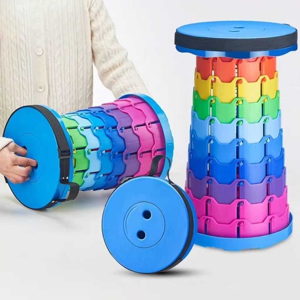 Folding Chair - Regenbogenfarbener Teleskop-Campinghocker, tragbar, verdickt, klappbar, höhenverstellbar,