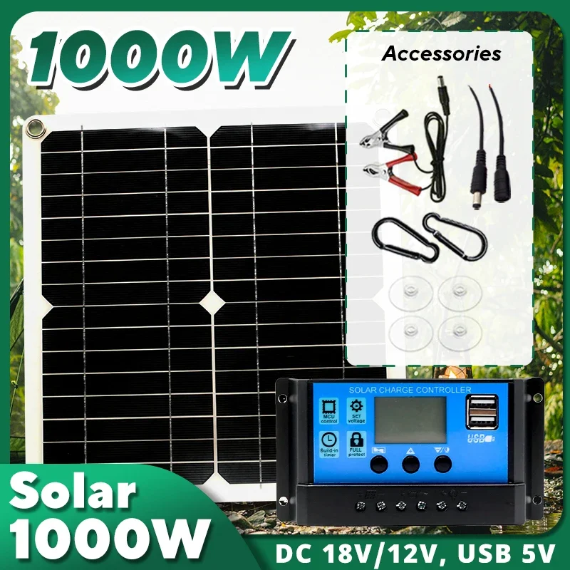 Outdoor Camping Van - 1000W Solarpanel-Set, 12V Solarzelle 10A-100A Regler,