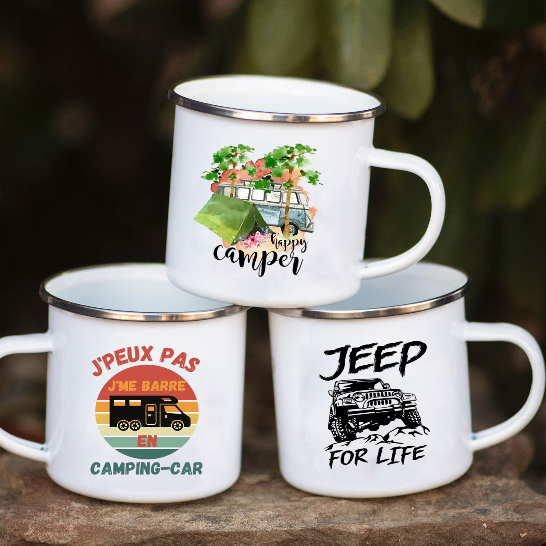 Outdoor Camping Van - Camping-Auto Emaille-Becher 'Abenteuer Zusammen' Geschenkidee für