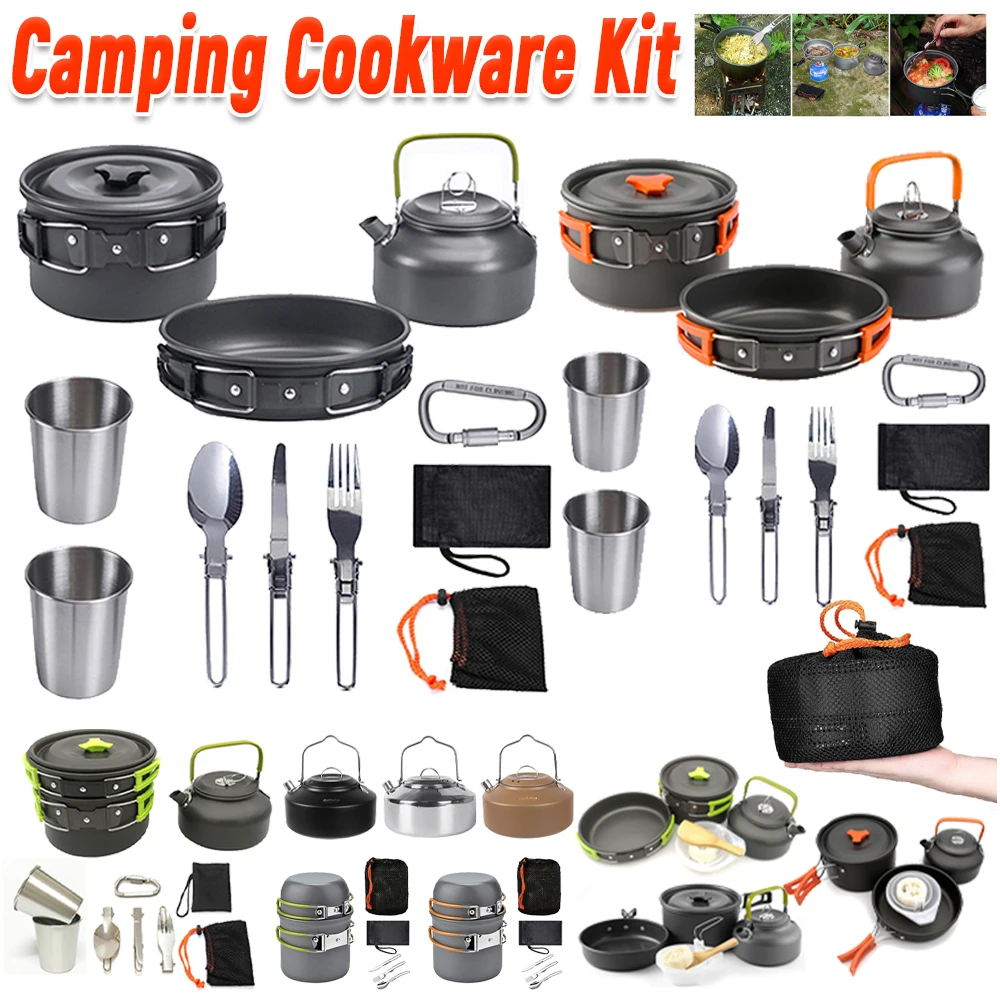 Outdoor Camping Kettle - Camping-Kochgeschirr-Set, Wasserkocher, Topf, Pfanne, Kochset, tragbar,