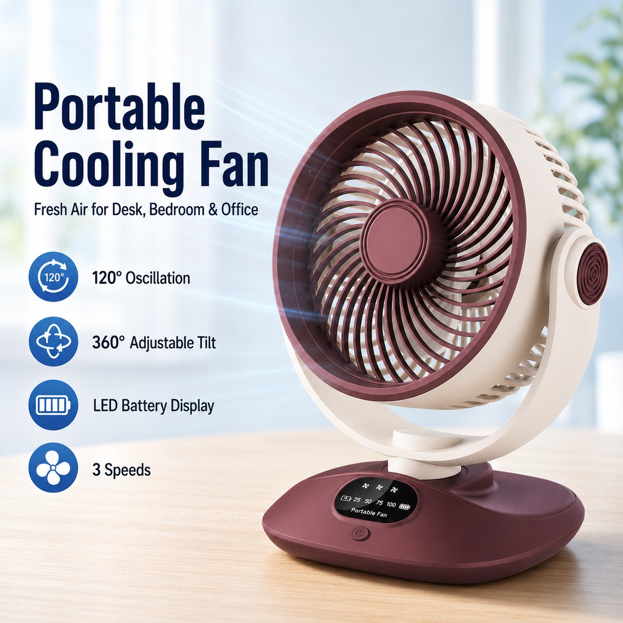 Outdoor Camping Misting Fan - Desktop-Ventilator, wiederaufladbar, Turbo-Luftzirkulator, 3 Geschwindigkeiten, LED-Anzeige,